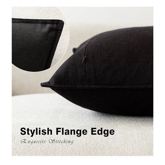 Foindtower Pack of 2 Decorative Black Linen Soild Throw Pillow‎ Covers 22x22 - Picture 2 of 4